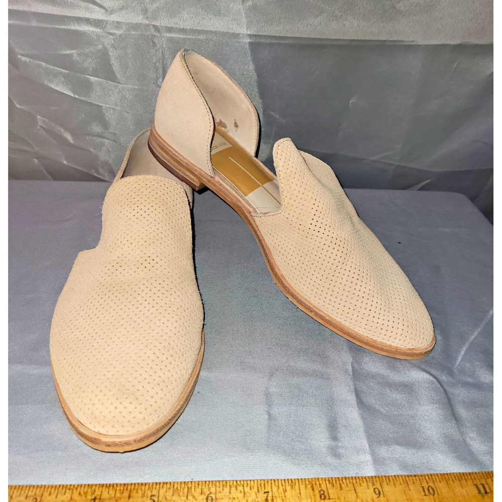 Dolce Vita Women's Beige Leather Perforated Slip-On Almond Toe Flats 8